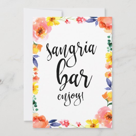 Sangria Bar Betaalbare Boho Bloem Bruiloft Bord (Voorkant)