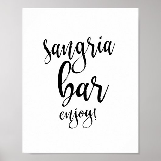Sangria Bar Black en White 8x10 Wedding Sign Poster (Voorkant)