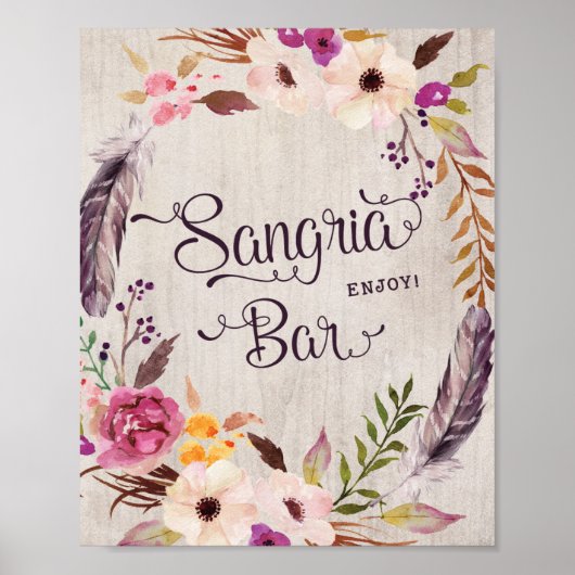 Sangria Bar Bord Rustic Baby Shower Bruiloft Favor Poster (Voorkant)