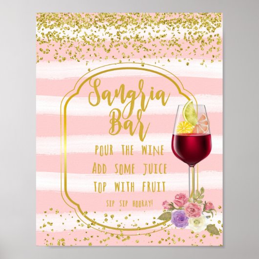Sangria bar bordroze en gouden confetti poster (Voorkant)