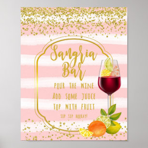 sangria bar sign roze and gold confetti fruit poster