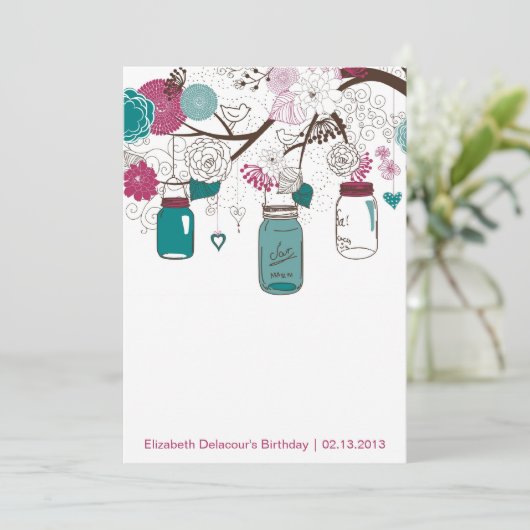 Sangria & Blauwgroen Mason Jars Birthday Uitnodigi Kaart (Staand voorkant)