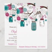 Sangria & Blauwgroen Mason Jars Birthday Uitnodigi Kaart (Voorkant / Achterkant)
