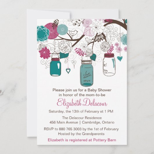 Sangria en Blauwgroen Mason Jars Baby shower Invit Kaart (Achterkant)