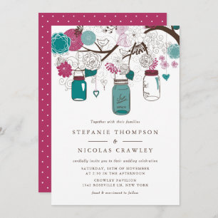 Sangria en Blauwgroen Mason Jars Wedding Invitatio Kaart