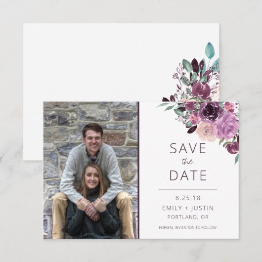 Sangria en Mauve Rozen Foto Save the Date | (Voorkant / Achterkant)