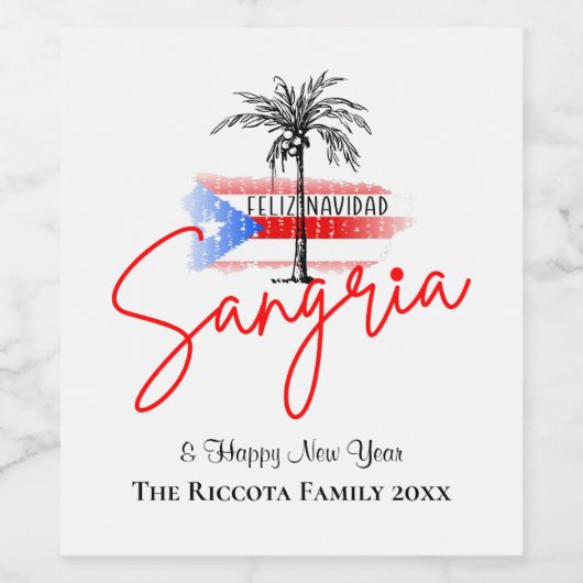 Sangria Feliz Navidad Etiket voor gepersonaliseerd (Enkel label)