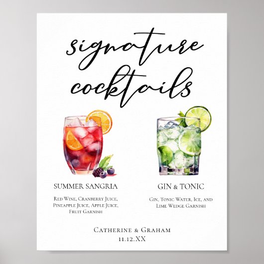 Sangria Gin & Tonic Signature Cocktails Menu Poster (Voorkant)