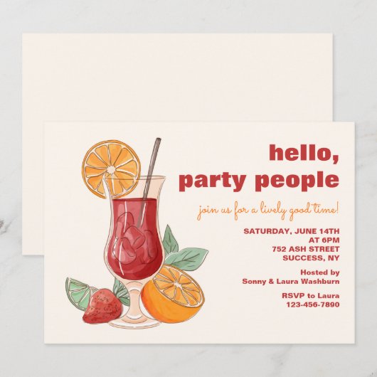 Sangria Glass Party Kaart (Voorkant / Achterkant)