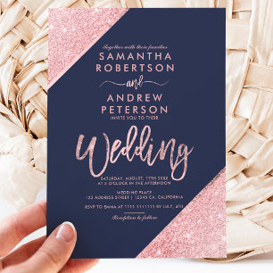 Sangria glitter typografie marvy blue bruiloft kaart