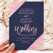 Sangria glitter typografie marvy blue bruiloft kaart