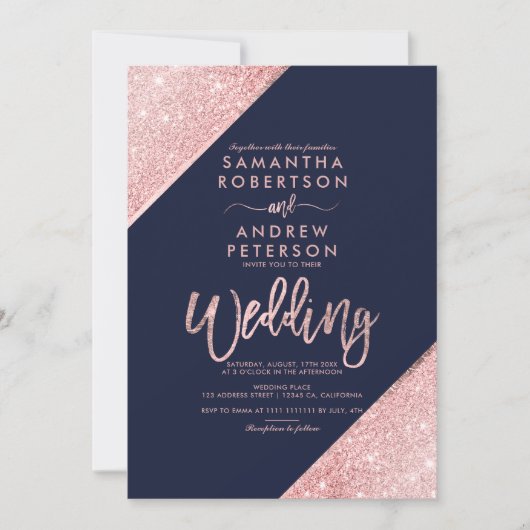 Sangria glitter typografie marvy blue bruiloft kaart (Voorkant)