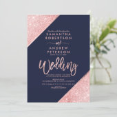 Sangria glitter typografie marvy blue bruiloft kaart (Staand voorkant)