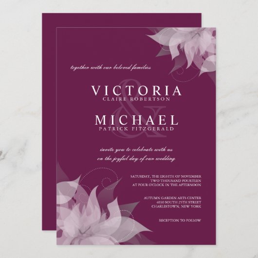 Sangria Grape Floral Wedding Invitations Kaart (Voorkant / Achterkant)