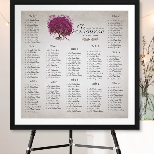 Sangria Heart Leaf Tree Seating Chart Poster