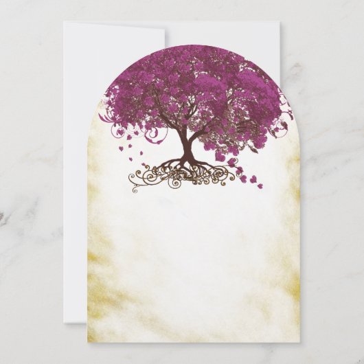 Sangria Heart Leaf Tree Wedding Invites Kaart (Achterkant)