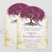Sangria Heart Leaf Tree Wedding Invites Kaart (Voorkant / Achterkant)