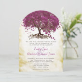 Sangria Heart Leaf Tree Wedding Invites Kaart (Staand voorkant)