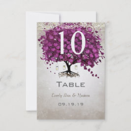 Sangria Heart Leaf Wedding Table Number Kaart