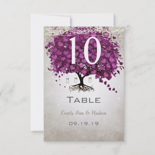 Sangria Heart Leaf Wedding Table Number Kaart (Voorkant)