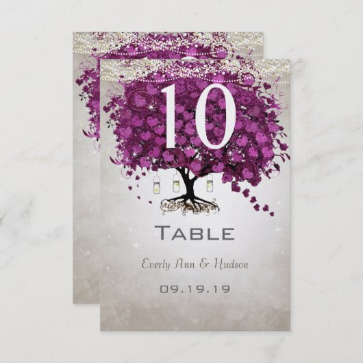 Sangria Heart Leaf Wedding Table Number Kaart (Voorkant / Achterkant)