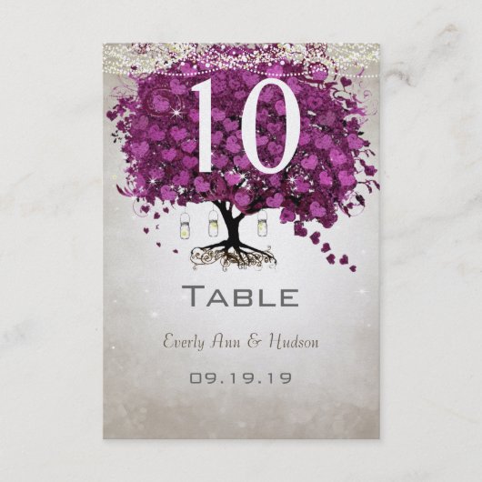 Sangria Heart Leaf Wedding Table Number Kaart (Voorkant)