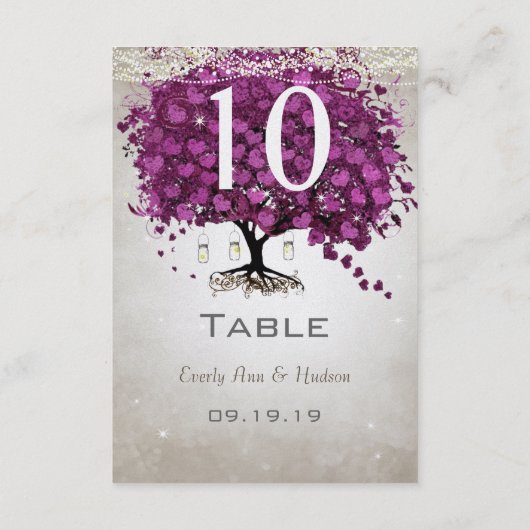 Sangria Heart Leaf Wedding Table Number Kaart (Achterkant)