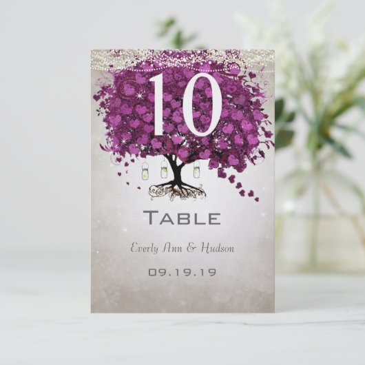 Sangria Heart Leaf Wedding Table Number Kaart (Staand voorkant)