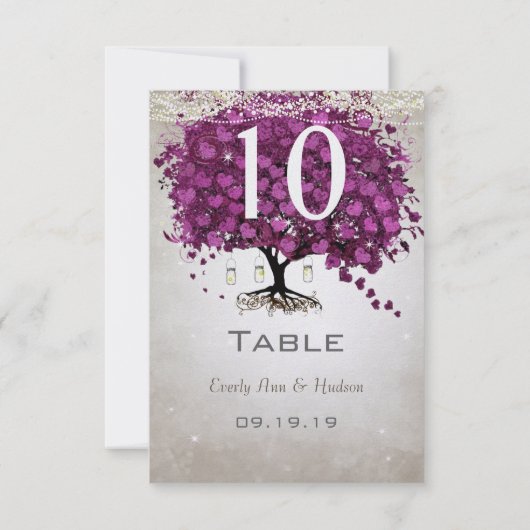 Sangria Heart Leaf Wedding Table Number Kaart (Achterkant)