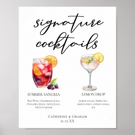 Sangria Lemon Drop Signature Cocktails Menu Poster (Voorkant)
