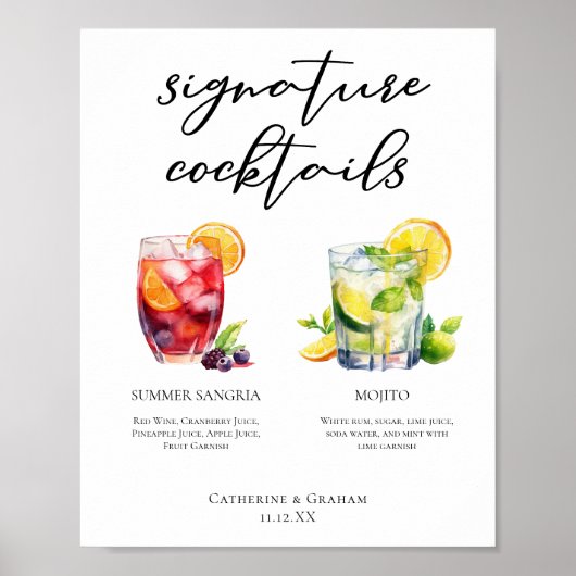 Sangria Mojito Signature Cocktails Aangepast menu Poster (Voorkant)