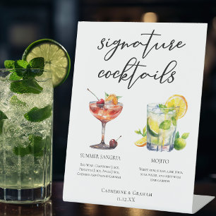 Sangria Mojito Signature Cocktails Bruiloft Menu Reclamebord Met Voetstuk