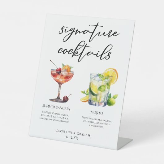 Sangria Mojito Signature Cocktails Bruiloft Menu Reclamebord Met Voetstuk (Voorkant)