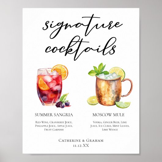 Sangria Moscow Mule Signature Cocktails Menu Poster (Voorkant)