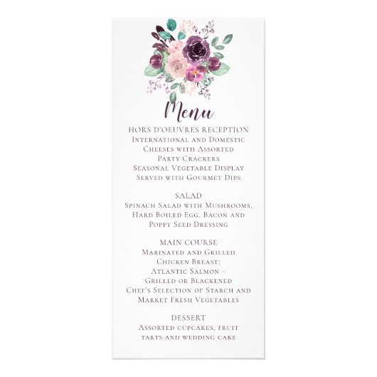 Sangria Paars Mauve Bloemige Trouw | Menu (Voorkant)