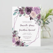 Sangria Paarse Bloemen Geometrische Bruiloft | Kaart (Staand voorkant)