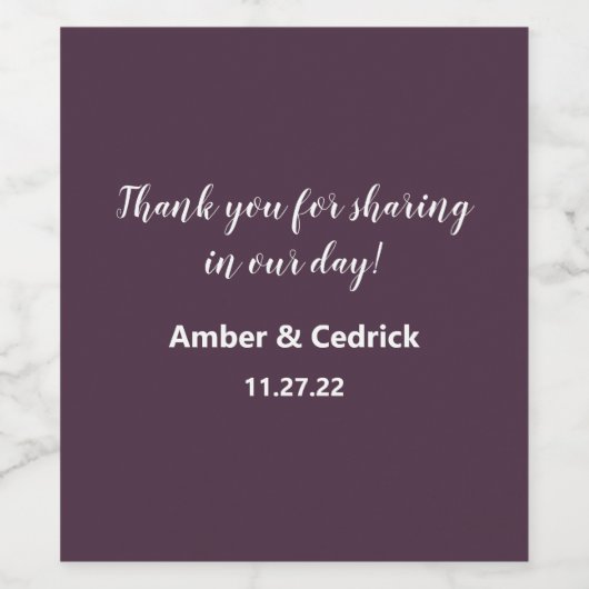 Sangria Paarse Effen Kleur Bruiloft Wijn Etiket (Enkel label)