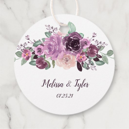 Sangria Paarse Mauve Bloemen Ronde Bruiloft | Bedankjes Labels (Achterkant)