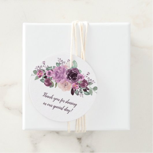 Sangria Paarse Mauve Bloemen Ronde Bruiloft | Bedankjes Labels (In situ)