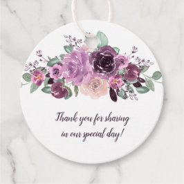 Sangria Paarse Mauve Bloemen Ronde Bruiloft | Bedankjes Labels
