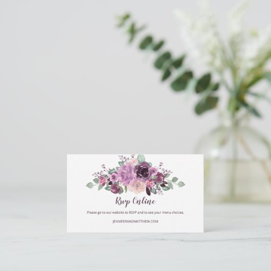 Sangria Paarse Mauve Bloemen RSVP Online | Informatiekaartje (Staand voorkant)