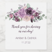 Sangria Paarse Mauve Waterverf Bloemenbruiloft Wijn Etiket (Enkel label)