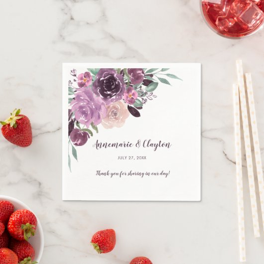 Sangria Paarse Mauve Waterverf Bloemenontvangst | Servet (Insitu)