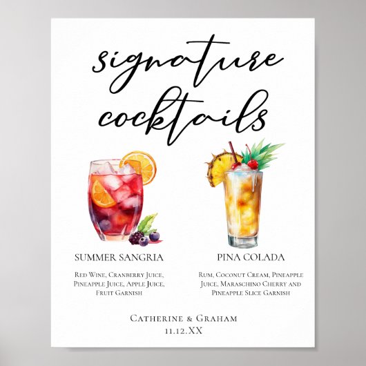 Sangria Pina Colada Signature Cocktails Menu Poster (Voorkant)