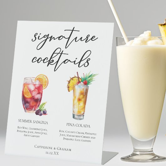 Sangria Pina Colada Signature Cocktails Menu Reclamebord Met Voetstuk