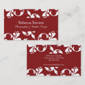 Sangria Red en White Swirling Vine Visitekaartje (Voorkant / Achterkant)