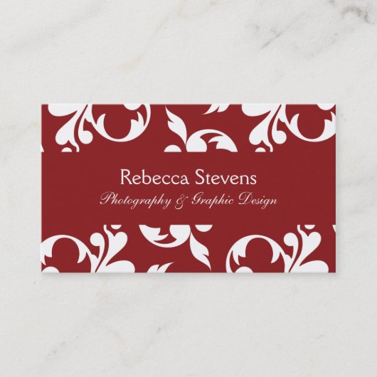 Sangria Red en White Swirling Vine Visitekaartje (Voorkant)