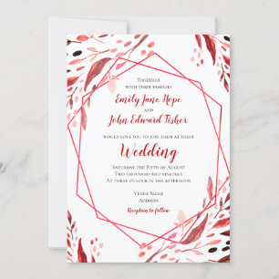 Sangria Red Leaves Geometric Lijst Wedding Kaart