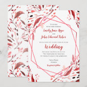 Sangria Red Leaves Geometrisch Lijst Wedding Kaart (Voorkant / Achterkant)
