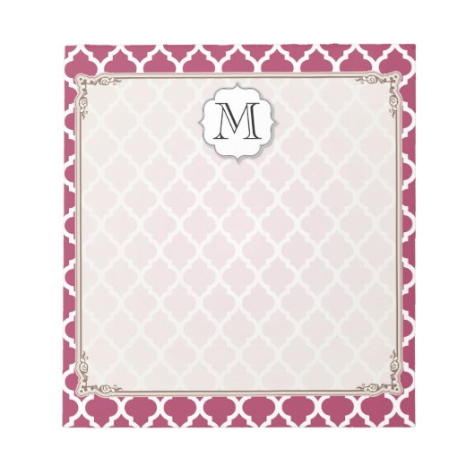 Sangria Red Moroccan Tegel met monogram Notitieblok (Voorkant)